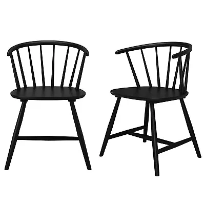Set Of 2 Black Wooden Curved Spindle Dining Chairs - Dana DNA001 • £145.92