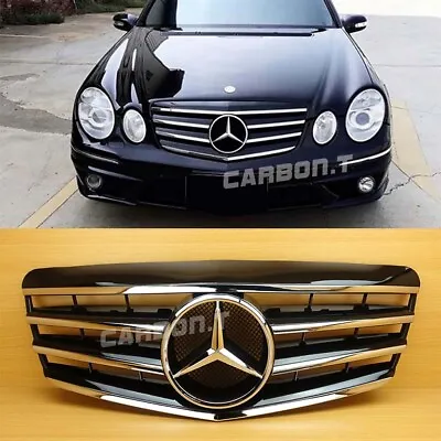 ( 4 Fin ) Shiny Black Front Grille Fit Mercedes Benz E-Class W211 2007-2009 • $189