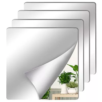 Shatterproof Acrylic Mirror Tiles 4 Pack 8  X 8  Plastic Mirror Stickers Sel... • $19.21