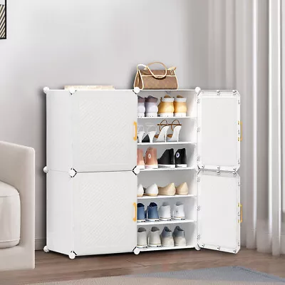 3-10 Tier Dustproof Shoe Rack Storage Shelf Unit Cabinet Organiser Footwear Door • £12.94