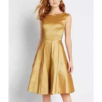 ModCloth Fantastic Satin Dress Size 4 Fit & Flare Gold Sleeveless Retro Mad Men • $54.91