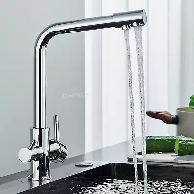 Chrome 3 Way Pure Water Kitchen Double Handle Filter Drinking Water Mixer Taps • £51.59