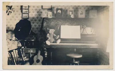 VICTROLA PHONOGRAPH Guitar TEDDY BEAR Neufeld PIANO 1910's INTERIOR RPPC Photo • $34