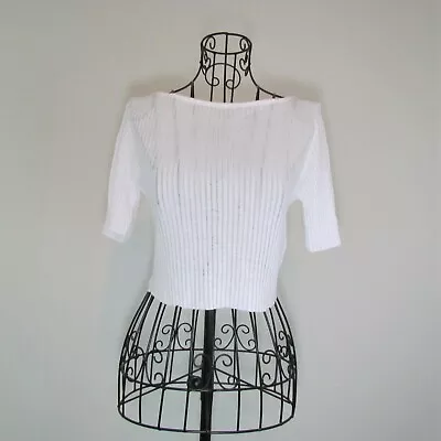 £9.66 • Buy Topshop Womens Size 6 Tee Crop Top White Ribbed Raw Hem Stretch NWT