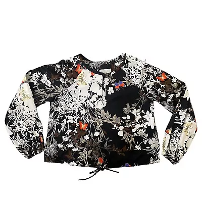 1960s/70s Plaza South Women Boho Cropped Black Brown Butterfly Blouse Shirt Sz 8 • $16.99