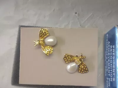 Bumblebee Earrings Faux Pearl Drop Pierced Stud Gold Earrings VNTG Never Worn  • $9.99