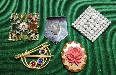 Vintage To Present Brooch Lot Of 5 Gold Tone Silver Tone  • $12.99