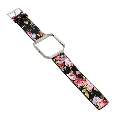 $21.33 • Buy Floral Genuine Leather Band Wrist Strap Belt W Protective Frame For Fitbit Blaze