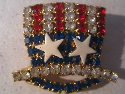 Vintage Patriotic Red White Blue Rhinestones Uncle Sam’s Hat Pin • $31.50