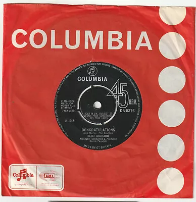 £4.40 • Buy CLIFF RICHARD - Congratulations - 1968 UK 7  Vinyl Single      *FREE UK POSTAGE*