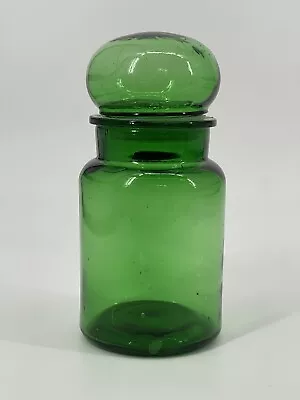 Vintage Green Glass Apothecary Milk Jar Bubble Top Lid Made In Taiwan 9” 70s MCM • $18