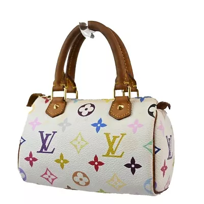 LOUIS VUITTON Mini Speedy Hand Bag Monogram Multi White France M92645 10FA466 • $568