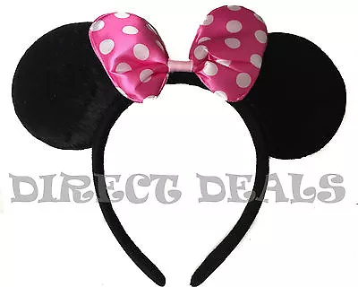 Minnie Mouse Ears Headband Black Pink Polka Dot Bow Party Favors Costume Mickey • $4.99