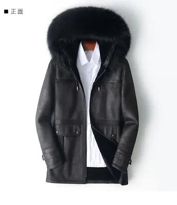 Sheep Shear Fur Coat Men's Raccoon Fur One-piece Mid-Length Genuine Leather Coat • $339.72