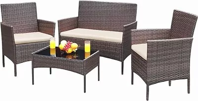 Patio Furniture 4 Pieces Conversation Sets Outdoor Wicker Rattan Chairs Garden • $143.99