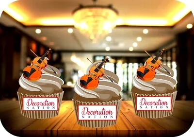 £3.99 • Buy Violin 12 Edible STANDUP Cake Toppers Decoration Birthday Music Instrument Notes