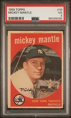 1959 Topps #10 Mickey Mantle Vintage Card PSA 3 VG New York Yankees MLB • $248.50