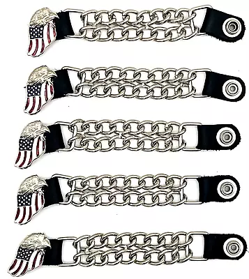 £29.19 • Buy 5 American Flag Eagle Double Chain Motorcycle Vest Extenders Usa Made