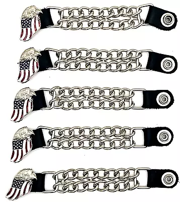 5 American Flag Eagle Double Chain Motorcycle Vest Extenders Usa Made • $29.99