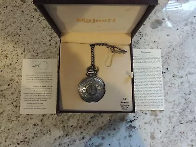 Majesti Pocket Watch Silver Tone Vintage 17 Jewel CIB Tested • $59.99