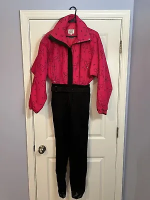 NILS Vintage Skiwear Women's Size 10 Pink Black One Piece Snowsuit Ski Suit • $142.49