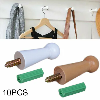 10x Wooden Screw-on Shaker Peg Wood Racks DIY For Hanging Clothes Hats Towel • £8.55