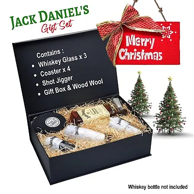 Jack Daniels Gift Set - Whiskey Glasses Tumblers Coasters Jigger Box Christmas • £24.95