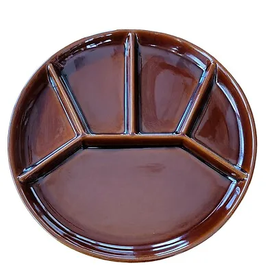 Vintage Gerz Brown Divided Stoneware Tapas Fondue Plate 8.5  W. Germany  • $25