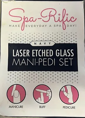 Spa-Rific NAVY Laser Etched Glass 2 Piece Mani- Pedi Set Open Box • $29.95