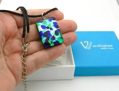 NIB Murano Glass Pendant Handmade Necklace Silk Cord New In The Box ITALY • $14.95