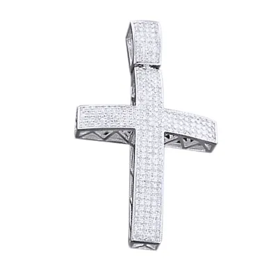 1 1/8Ct Simulated Diamond Mens Cross Religious Pendant  Sterling • $216.70
