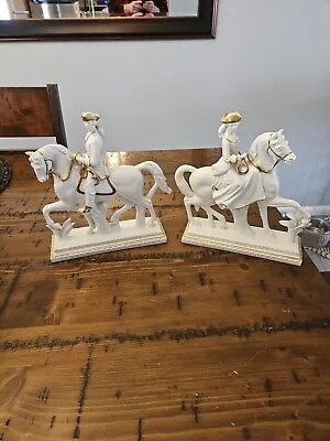 Set Of 2 - A Mottahedeh Design -9 1/4  Man And Woman On Horse Figurines - Italy • $29.99