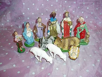  VTG  NATIVITY SCENE 11 PIECE RESIN FIGURINES  Made In Italy • $12