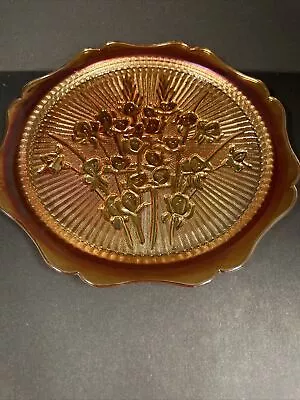 $15 • Buy Vtg Jeanette Glass Marigold Iris & Herringbone Cake Plate / Platter, Mint Cond!