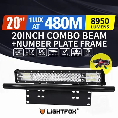 Lightfox 20inch Osram LED Light Bar Combo + 23'' Number Plate Frame + Wiring Kit • $99.95