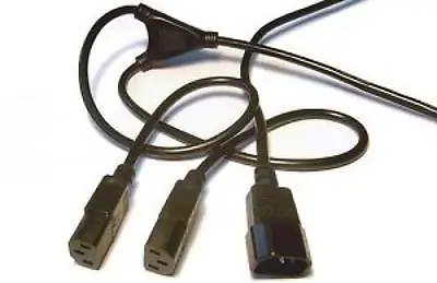 Power Extension Cable IEC C14 Male To 2 X IEC C13 Female Y Split 2.5m V1 • £7.60