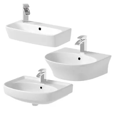 Bathroom Cloakroom Wall Hung Basin Sink 1 Tap Hole Ceramic Modern Gloss White • £64.99