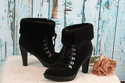 STUNNING! VIA SPIGA LEYA Black Suede Designer Boots Lace Ups 8M.$350 • $59.99