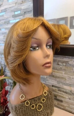 $199 • Buy Strawberry Blonde Highlights Human Hair Sheitel Moveable Part & Bangs S Cap 