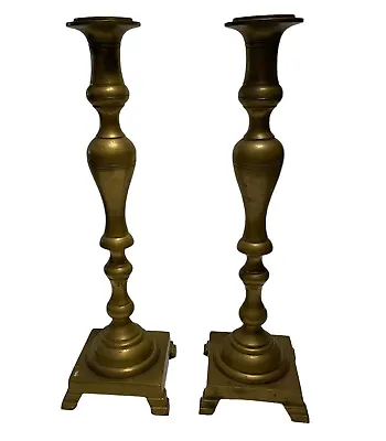 2 - Vintage Church Altar 18  Tall Solid Brass  Candlesticks Holders Patina MCM • $142.50