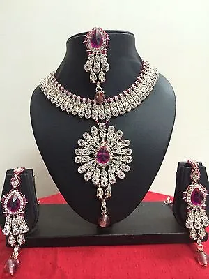 Indian Bridal Jewelry Gold Plated Fashion Bridal Jewelry Necklace Earrings Set • $24.99