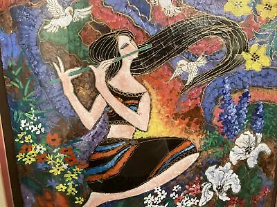 DAVID P.H..WONG Original Painting-Acrylic On Paper-Beautiful Lady Playing Flute • $250