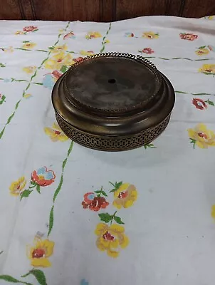 Vintage Table Lamp Base Part Round Gold Metal 7 1/2  Diameter Hollywood Regency • $20