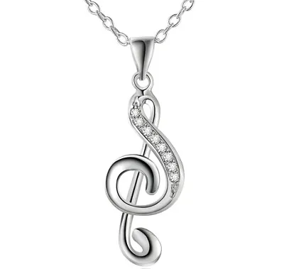 925 Sterling Silver Women's 18  Chain Link Necklace And Music Note D638 • $25.95