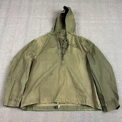 Vintage 40's WW2 USN Navy Water Foul Deck Smock Jacket Wet Weather Men's Large • $99.96