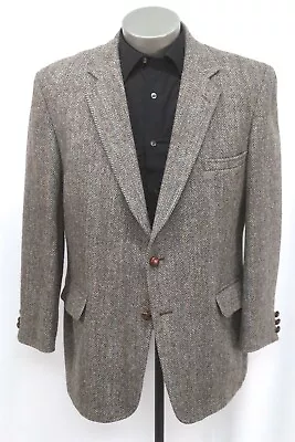 Vintage Mens Brown Herringbone HARRIS TWEED Blazer Jacket Sport Suit Coat 46 S • $79.99