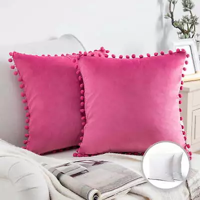 Throw Pillow With Inser Silky Velvet Series Pom Pom Decorative Pillow 2 Pack • $23.99