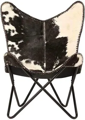 $245.41 • Buy Home Decor Genuine Goat Leather Butterfly Arm Chair With Black/Brown White Frame