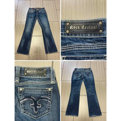 $75 • Buy BUCKLE Rock Revival Alanis Bootcut Jeans Womens Sz 29 Low Rise Thick Stitch Y2K