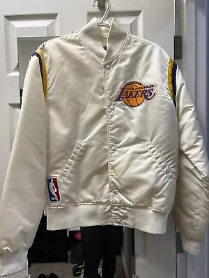 Vintage Los Angeles Lakers Starter Satin Jacket White Size M - 1980s 90s • $129.99